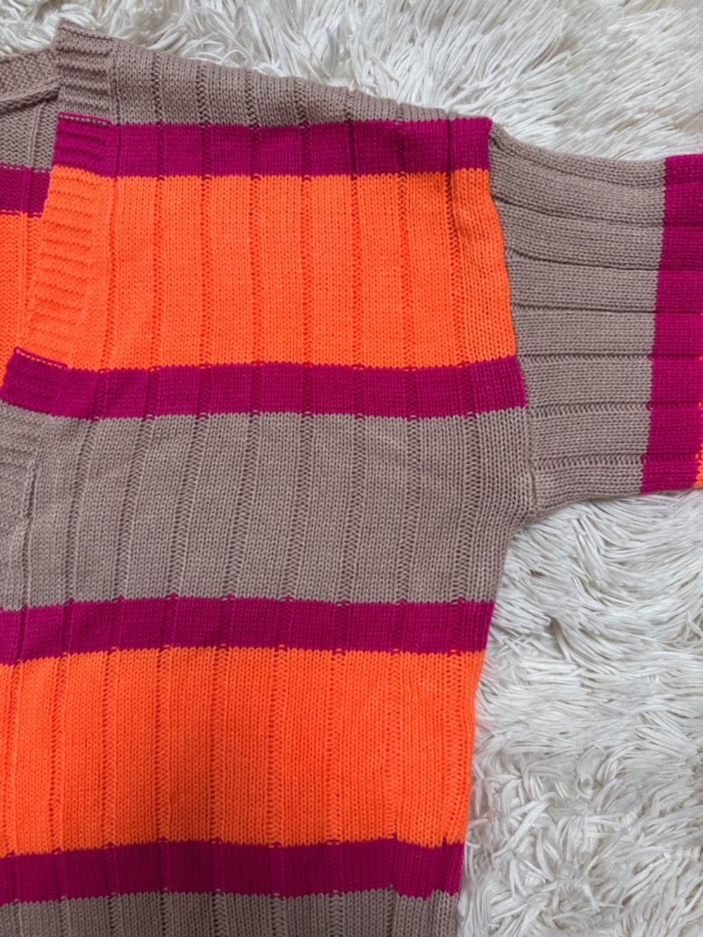 πHPπ Boutique NWOT Striped Knit Open Cardigan π Taupe Neon Orange & Magenta - Picture 6 of 13